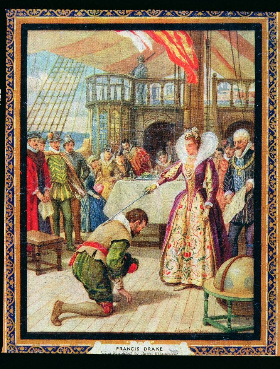 Dronning Elizabeth I (1530-1603) ridder Francis Drake (1540-96), illustrasjon fra 
