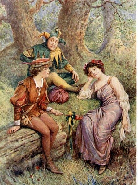 Rosalind, Celia og Touchstone i "As You Like It" fra "Children