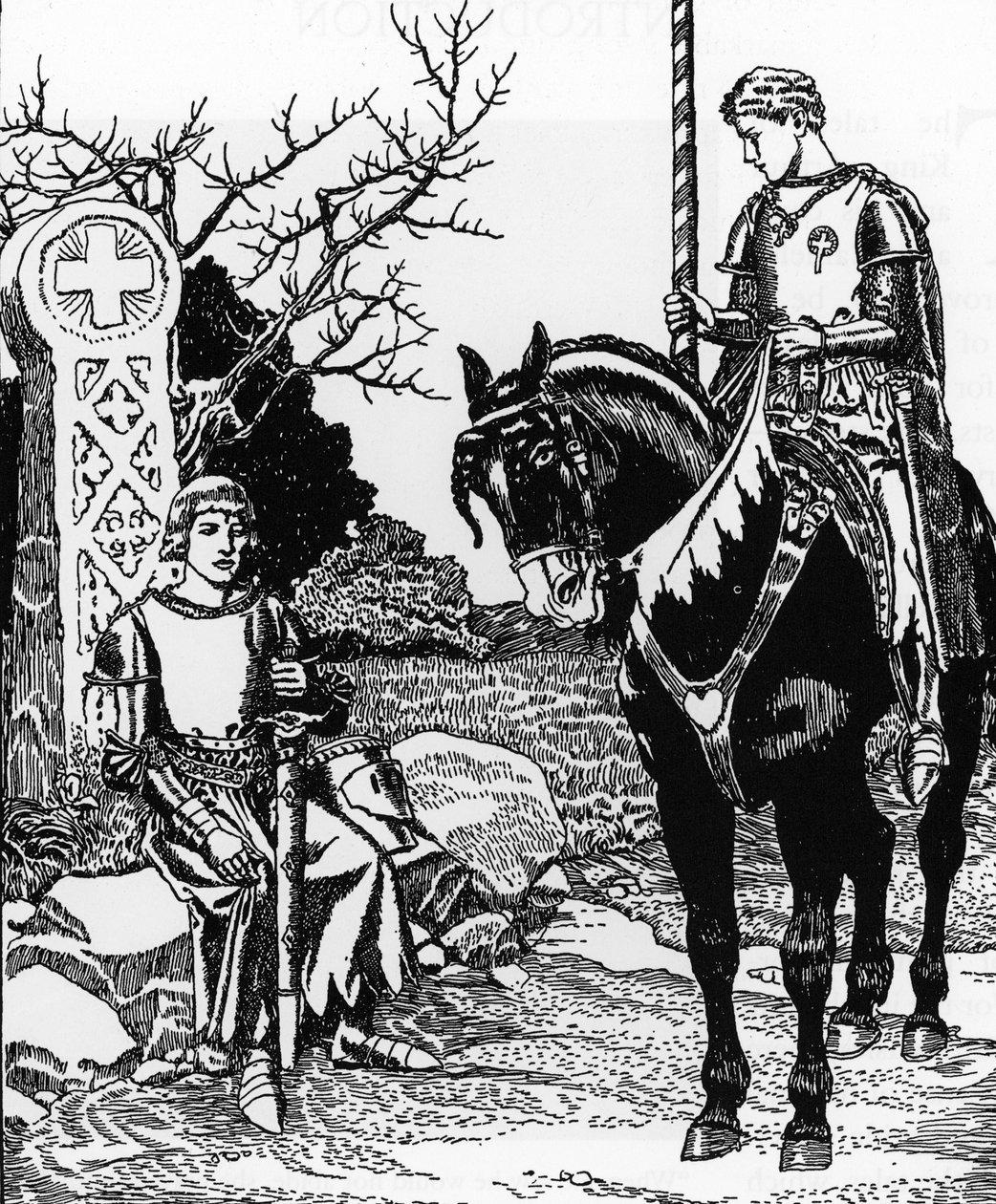 Arthurian Legend: Galahad Meets Melyas de Lyle Illustrasjon av Howard Pyle (1853-1911) fra The Story of the Grail and the passing of Arthur” Privatsamling fra 1910 av Howard Pyle