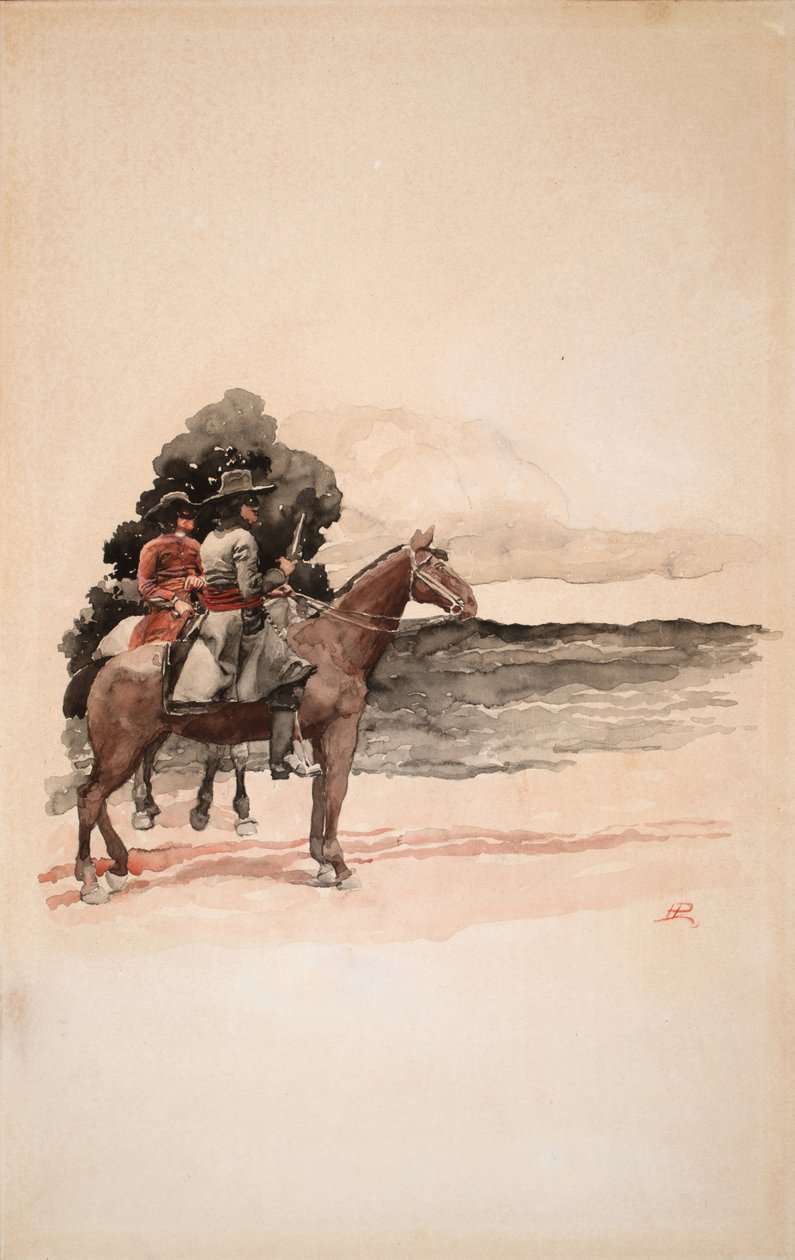 Banditter på hesteryggen (akvarell om bord) av Howard Pyle