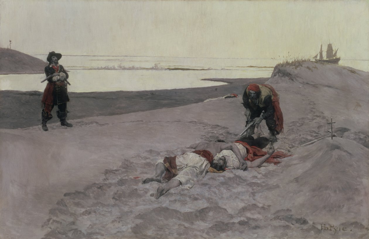 Døde menn forteller ingen historier, 1899 (olje på lerret en grisaille) av Howard Pyle