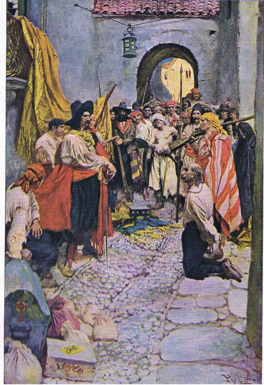 Utpressende hyllest fra innbyggerne, fra Howard Pyles Book of Pirates utgitt av Harper & Bros, 1921 av Howard Pyle
