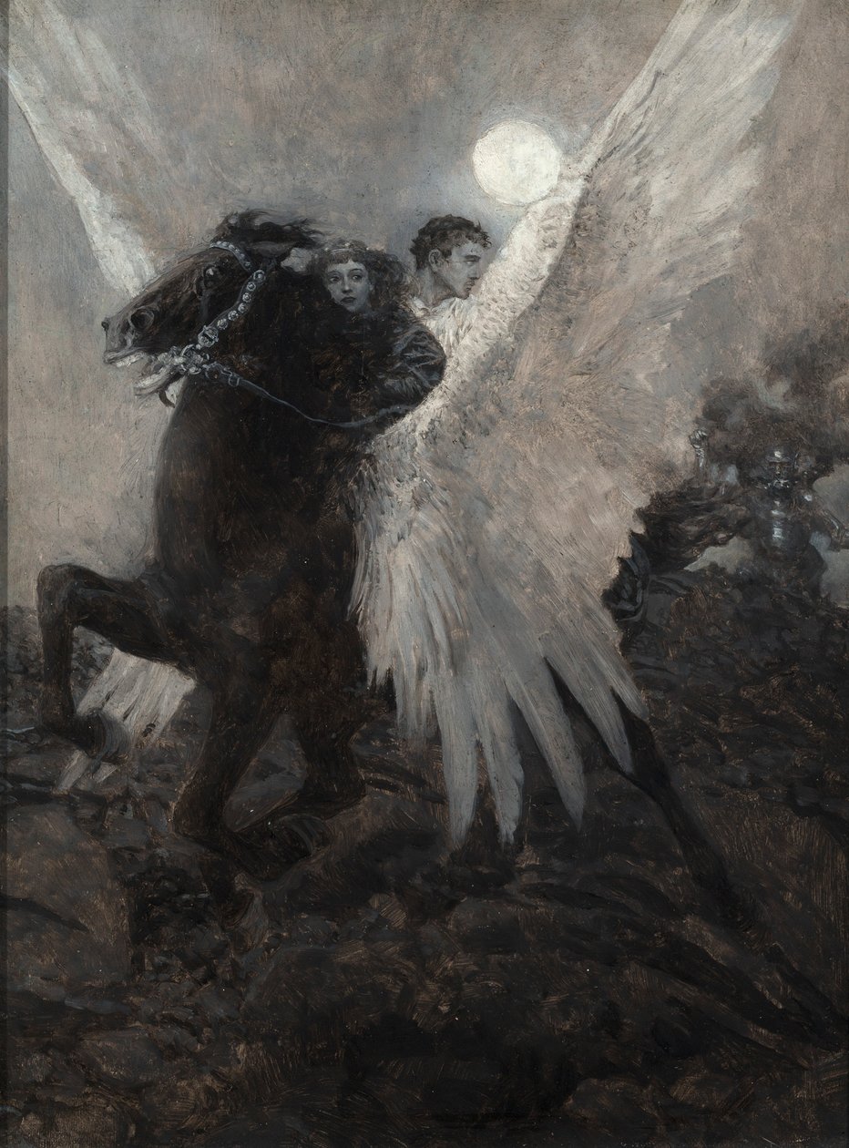 Fast Flew the Black Winged Horse, din „Grădina din spatele lunii” de Howard Pyle Norwegian av Howard Pyle