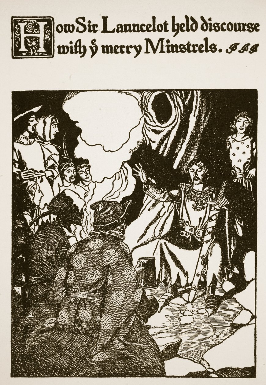 Hvordan Sir Launcelot holdt diskurs med ye Merry Minstrels, illustrasjon fra 