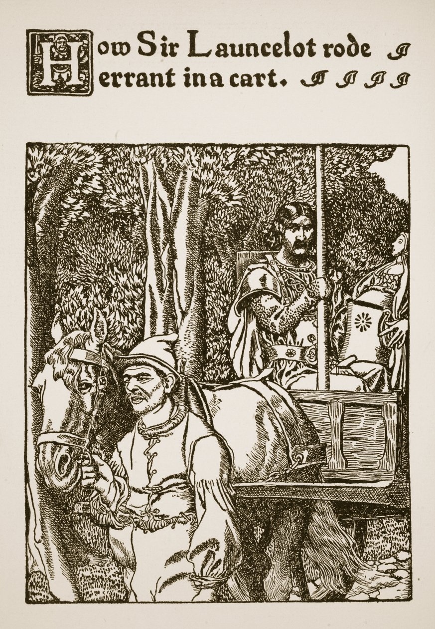Hvordan Sir Launcelot red vill i en vogn, illustrasjon fra 'The Story of Sir Launcelot and his Companions', 1907 av Howard Pyle