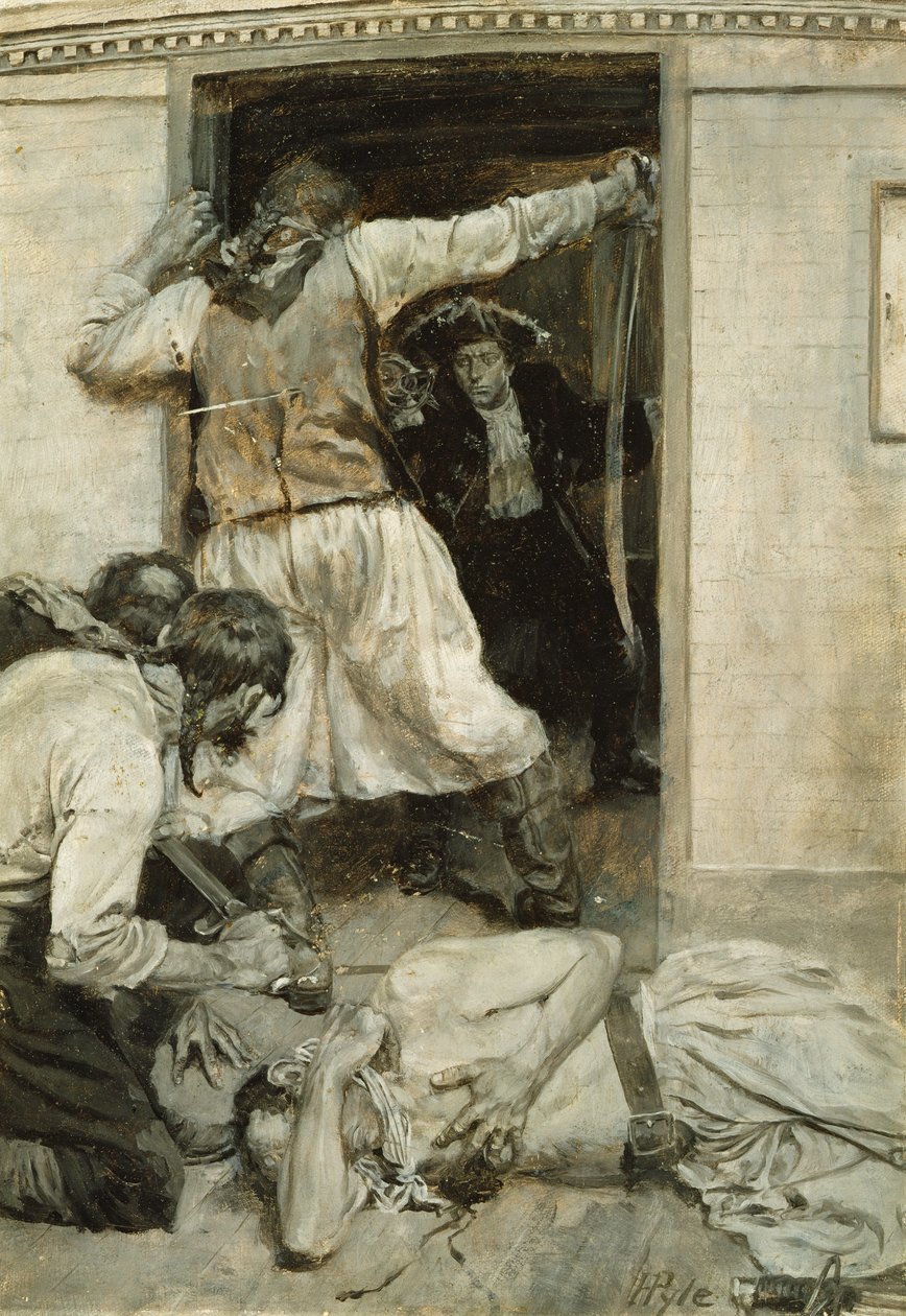 Jeg så ham føre sverdet sitt gjennom kameratens kropp, fra "Kidnapped", publisert i "The Novels and Tales of Robert Louis Stevenson" av Howard Pyle