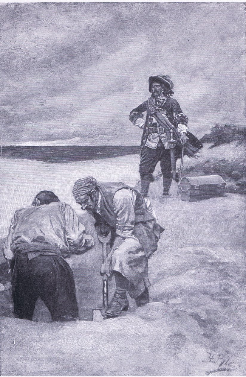 Kidd at Gardiners Island, fra Howard Pyles Book of Pirates utgitt av Harper & Bros, 1921 av Howard Pyle