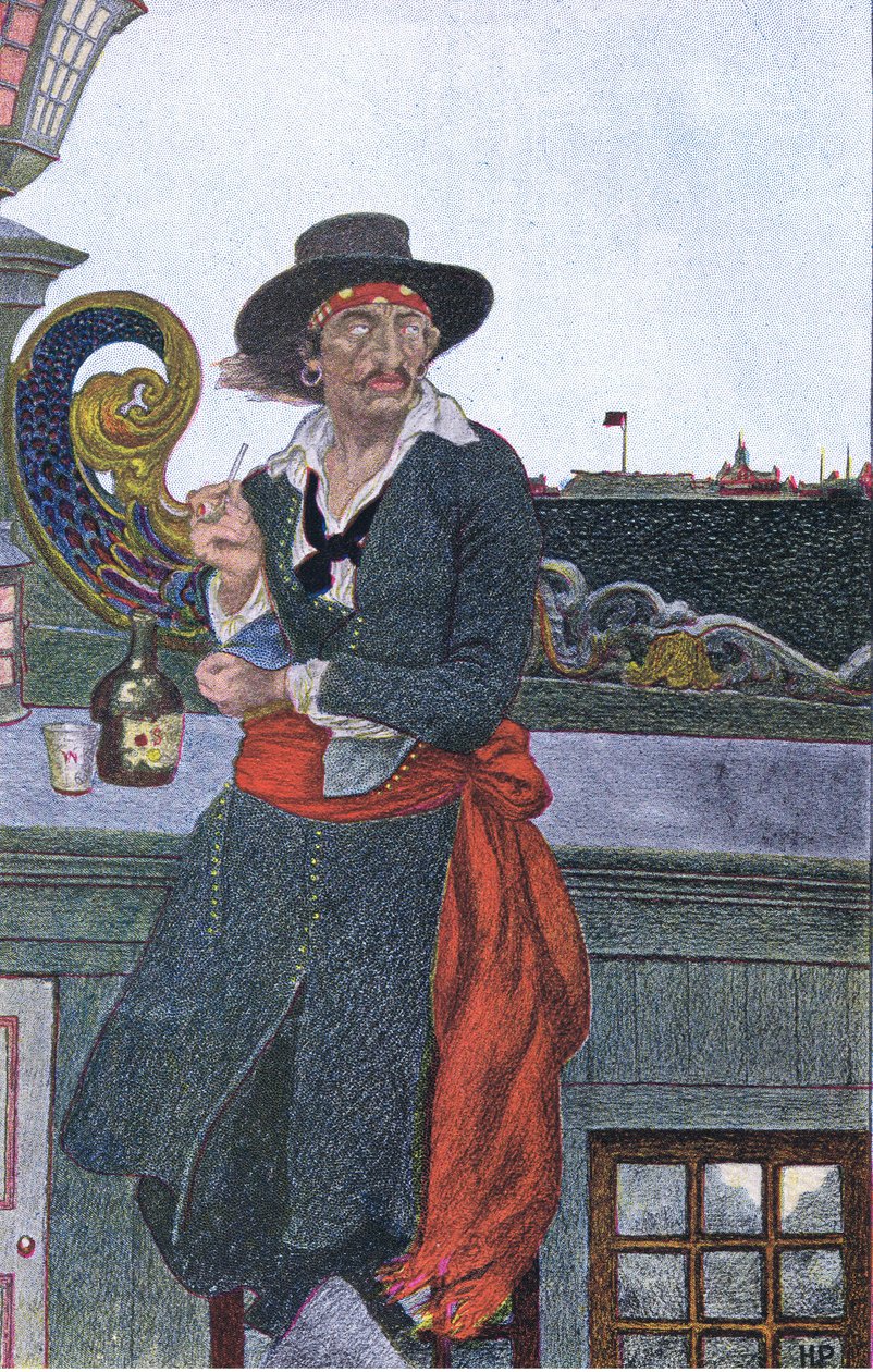 Kidd on the deck of the Adventure Galley, fra Howard Pyles Book of Pirates utgitt av Harper & Bros, 1921 av Howard Pyle
