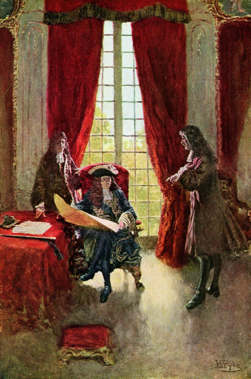 La Salle begjærer kongen om tillatelse til å utforske Mississippi, illustrasjon fra "The Great La Salle" av Henry Loomis Nelson, pub. i Harper