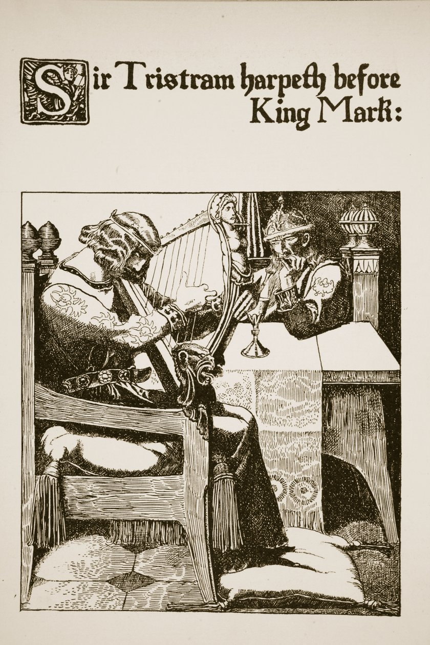 Sir Tristram harpet foran kong Mark, illustrasjon fra 