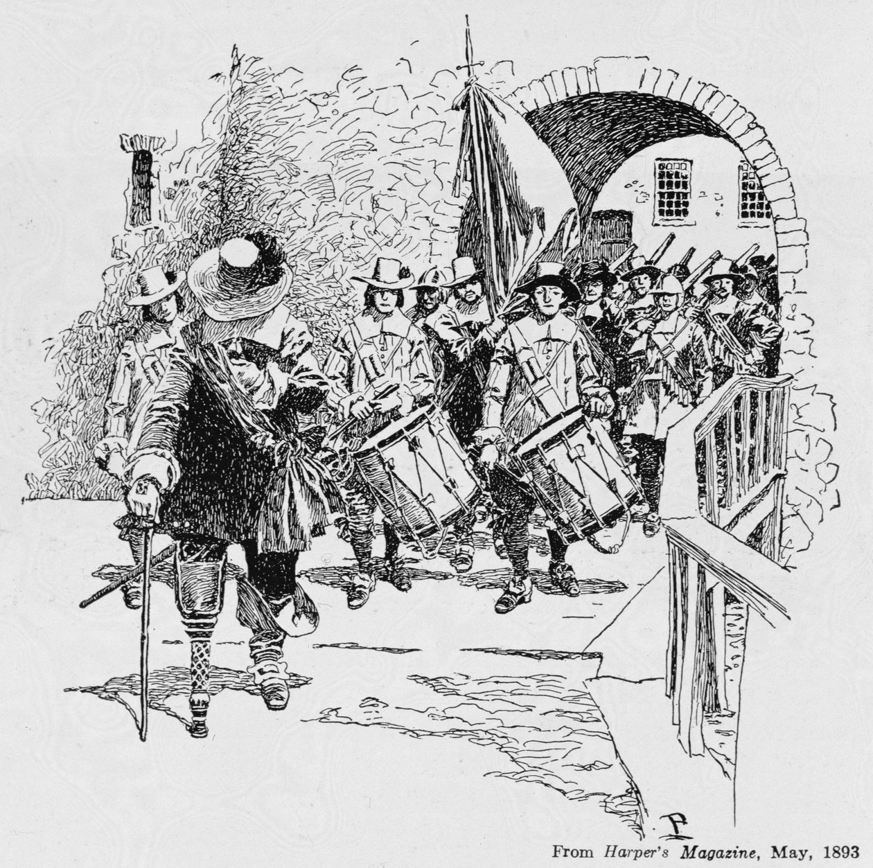 Stuyvesant Surrendering Fort Amsterdam til engelskmennene, fra Harper's Magazine, 1893 av Howard Pyle