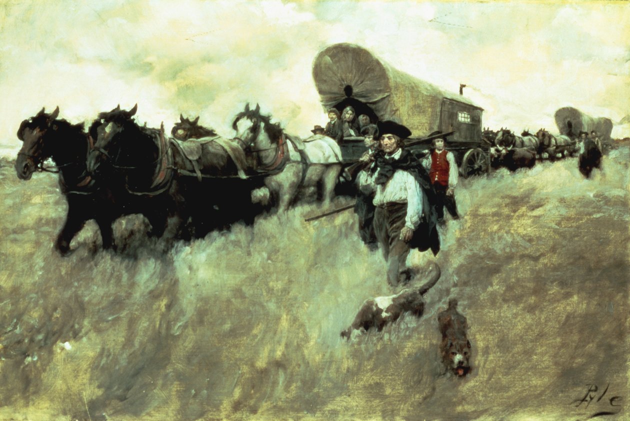 Connecticut-bosetterne kommer inn i den vestlige reservatet, 1795 av Howard Pyle