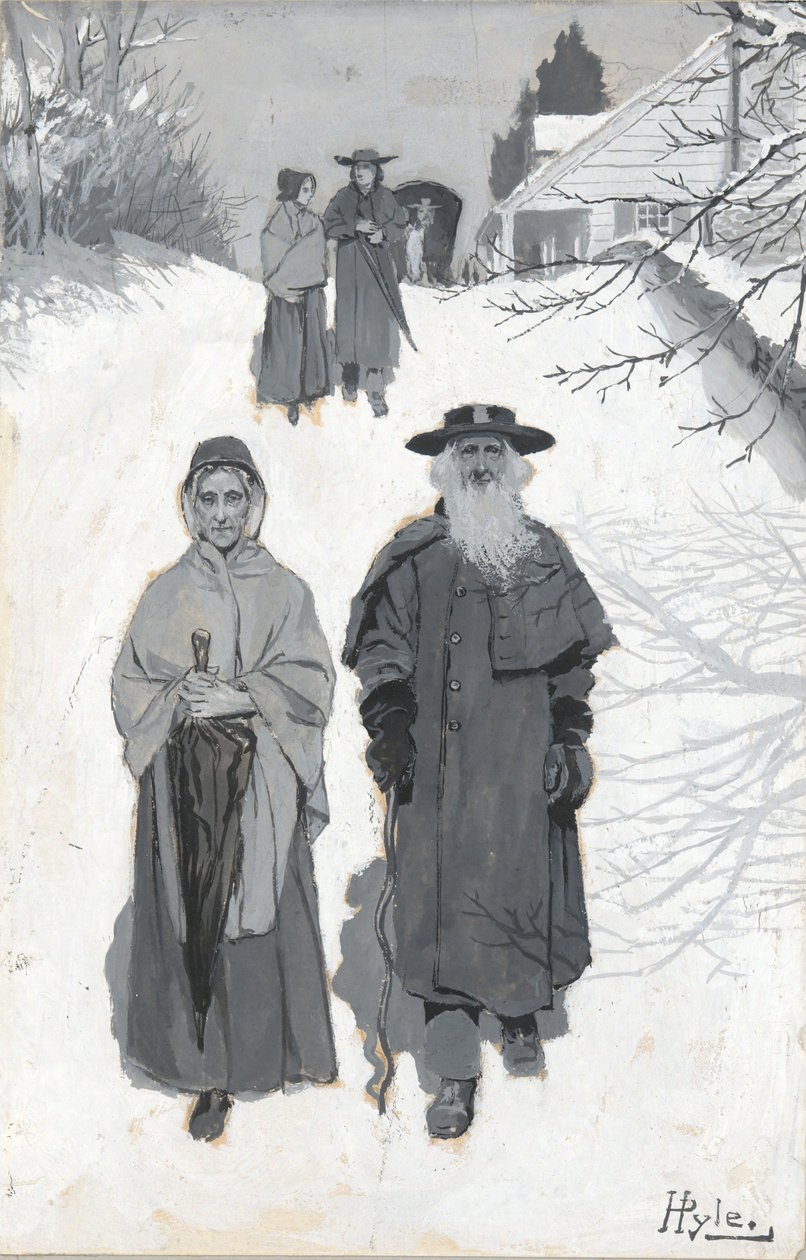 The Dunkers - Going to Meeting, tegning av en illustrasjon publisert i Harper av Howard Pyle