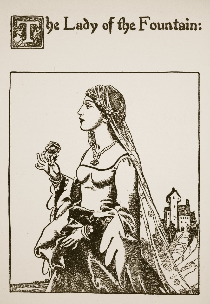 The Lady of the Fountain, illustrasjon fra The Story of Sir Launcelot and his Companions, 1907 av Howard Pyle