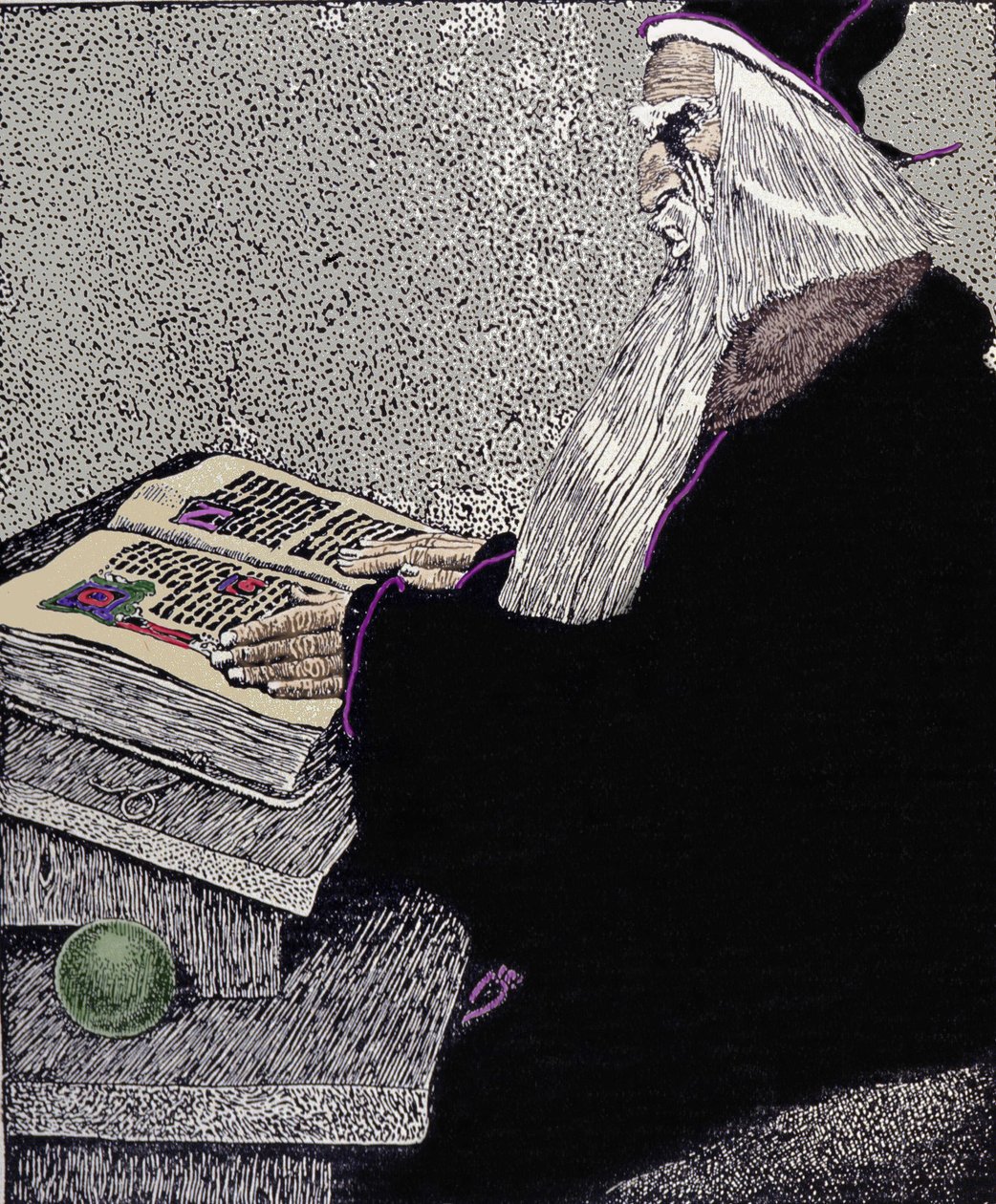 Magikeren Merlin. Illustrasjon av Howard Pyle (1853 - 1911), amerikansk tegneserieskaper, for "The Story of King Arthur and His Knights" av Howard Pyle