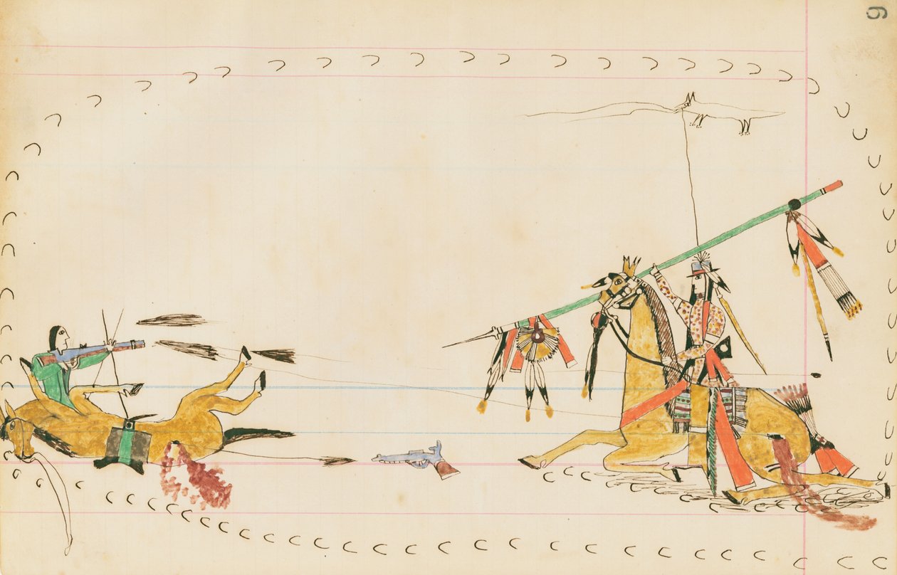 Howling Wolf and Another Warrior, 1874-75 (penn, blekk og wc på hovedbokpapir) av Howling Wolf