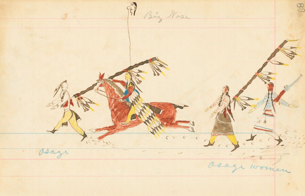Osage, Big Nose, Osage Women, 1874-75 (penn, blekk og wc på hovedbokpapir) av Howling Wolf