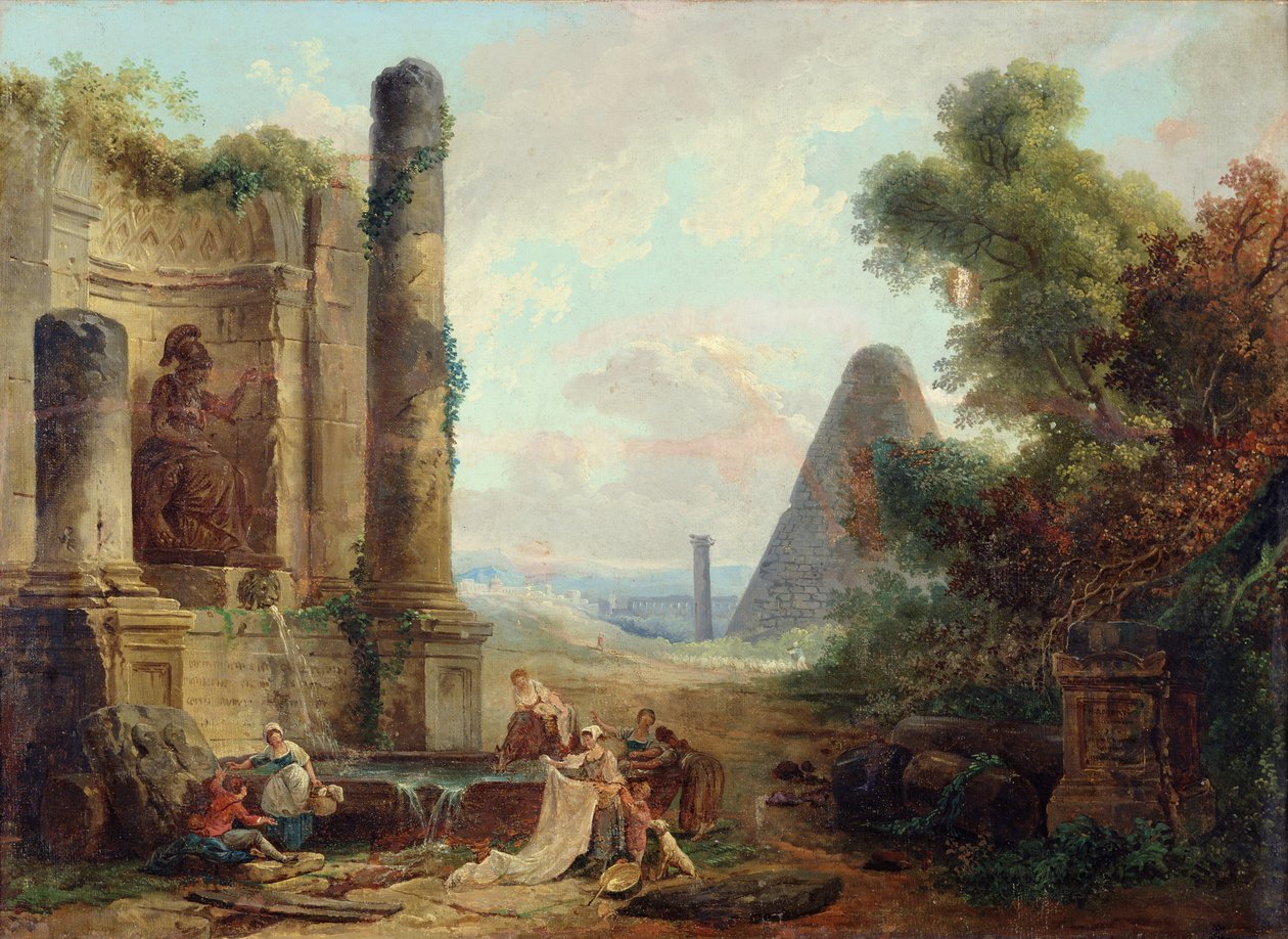 Fontenen av Minerva, Roma, 1772 av Hubert Robert