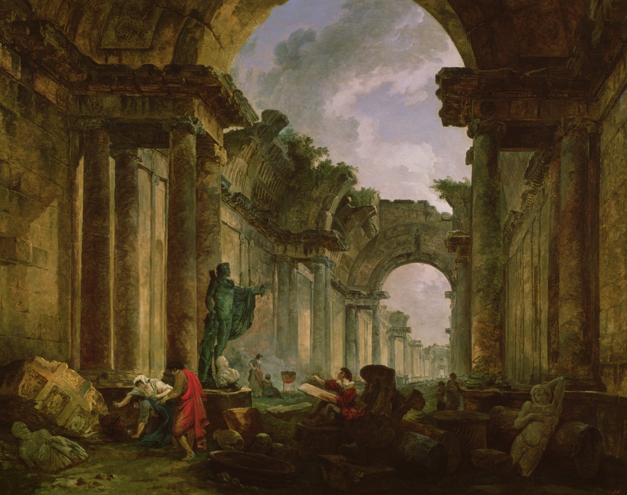 Imaginær utsikt over Grand Gallery of Louvre in Ruins, 1796 av Hubert Robert