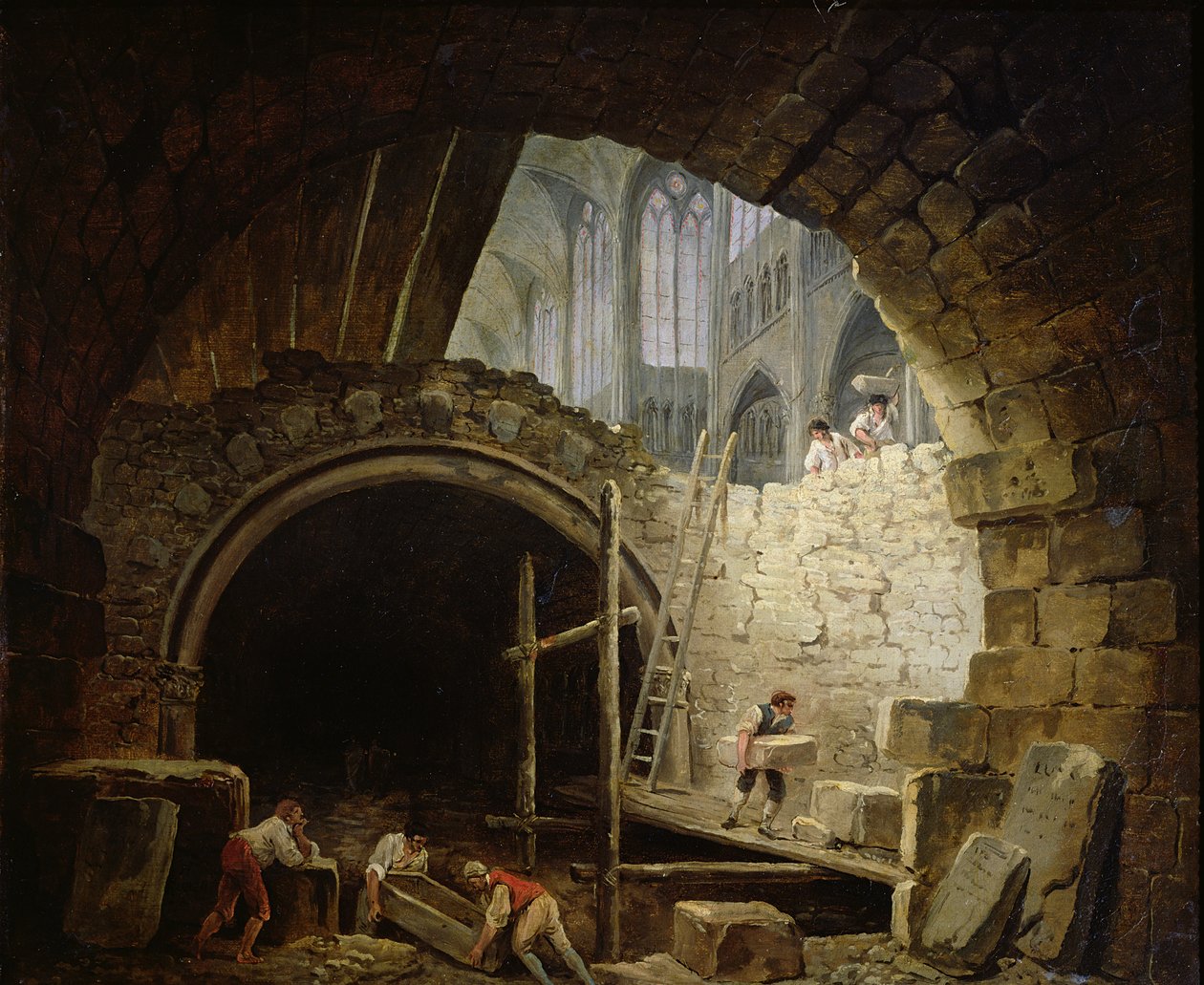 Plyndret de kongelige hvelvene ved St. Denis i oktober 1793 av Hubert Robert