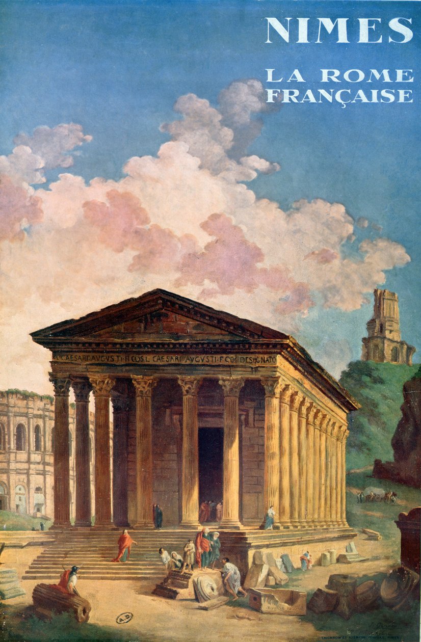 Plakatreklame Nimes, det franske Roma, ca. 1930 av Hubert Robert