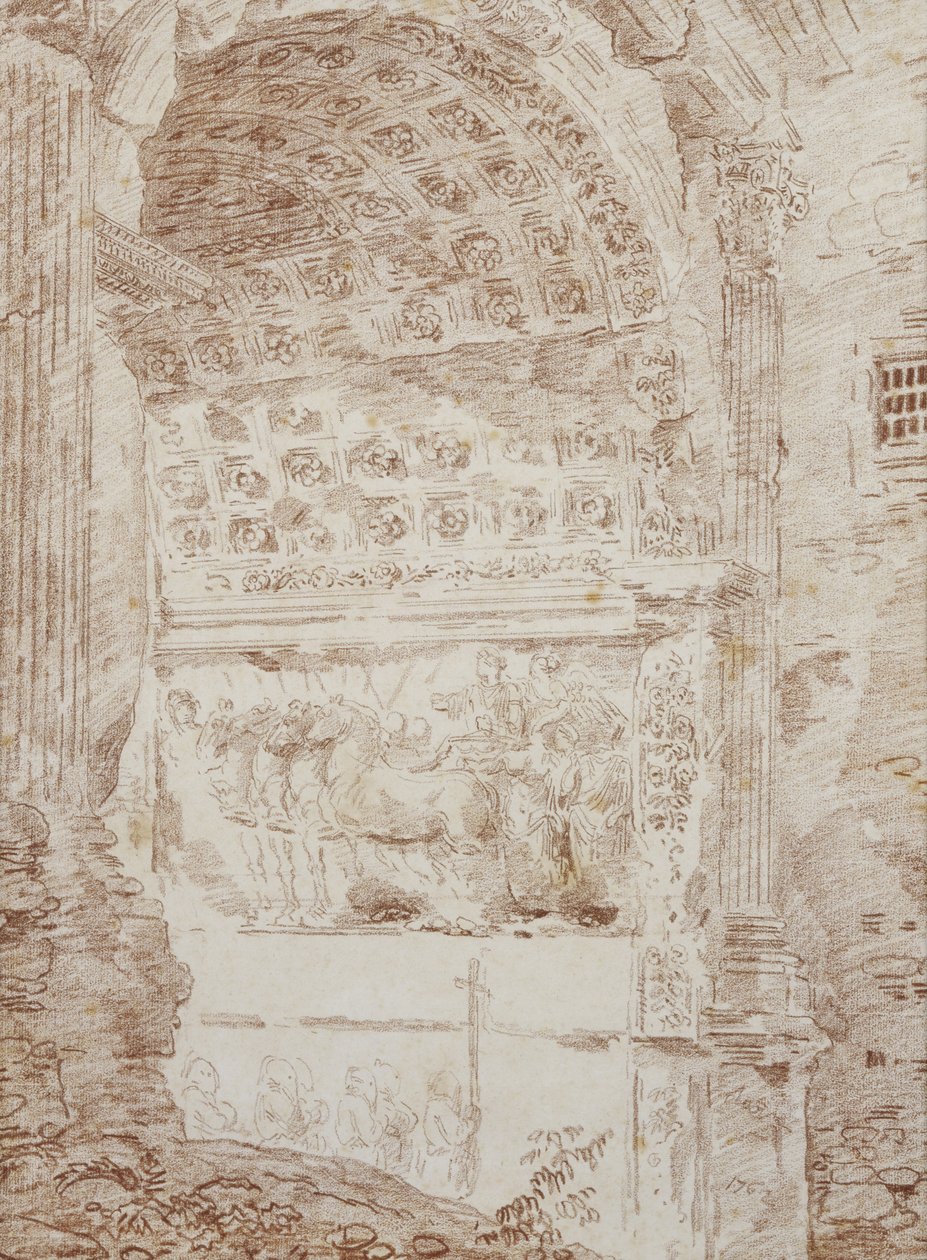 The Triumph of Roma, Titus bue (rødt kritt på papir) av Hubert Robert