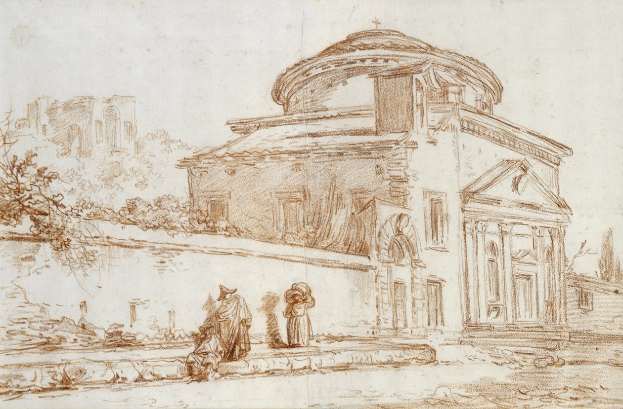 Villa Sacchetti, Roma (rødt kritt på papir) av Hubert Robert