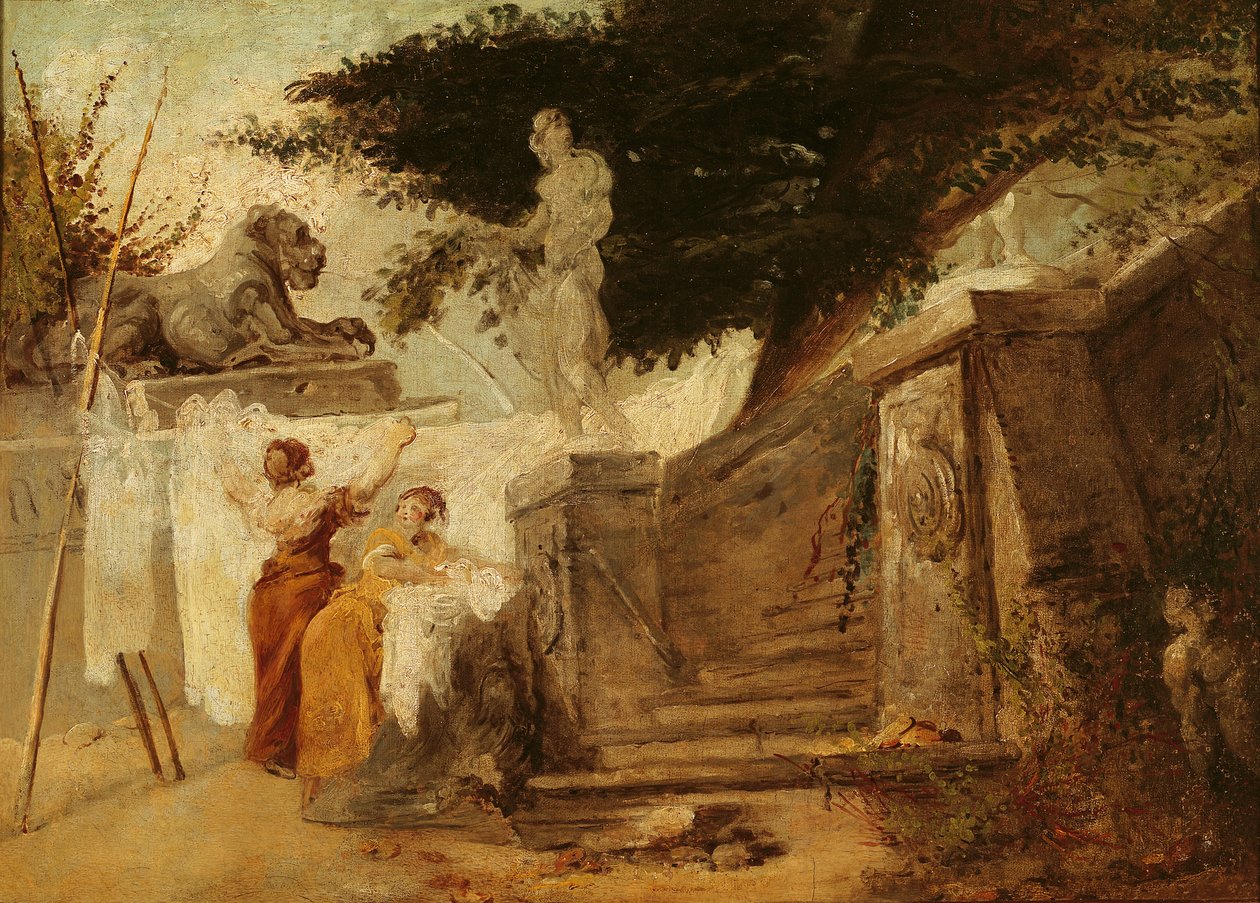 Vaskekoner i en hage, ca. 1756-61 av Hubert Robert