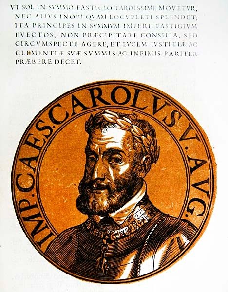 Medaljongportrett av Charles V, den hellige romerske keiseren av Hubert (after) Goltzius