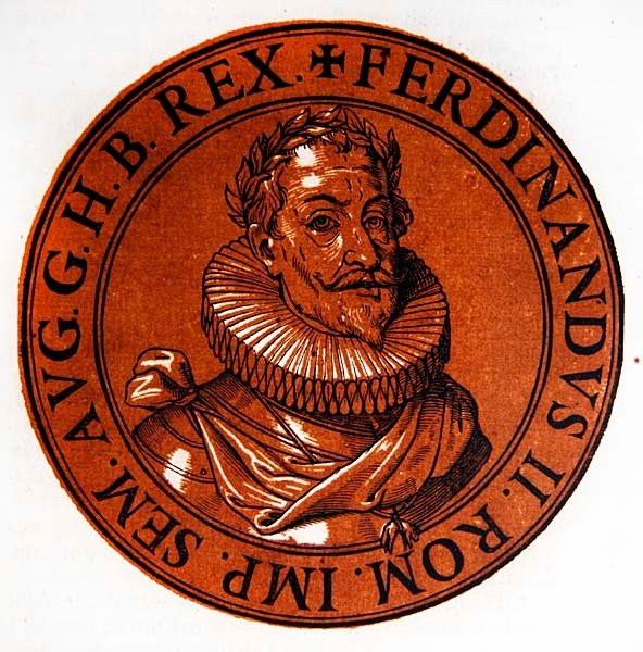 Medaljongportrett av Ferdinand II, den hellige romerske keiseren av Hubert (after) Goltzius