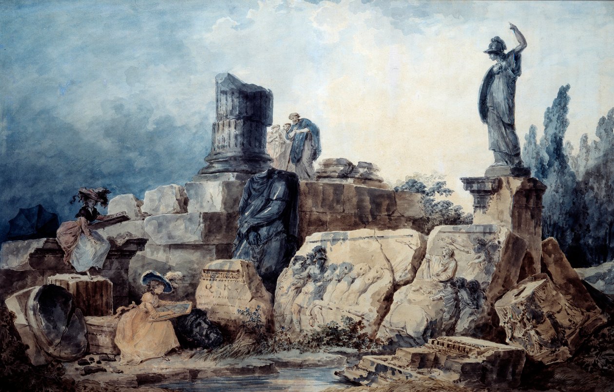 Tegnerne. Tegning etter Hubert Robert (1733-1808) av Hubert (after) Robert
