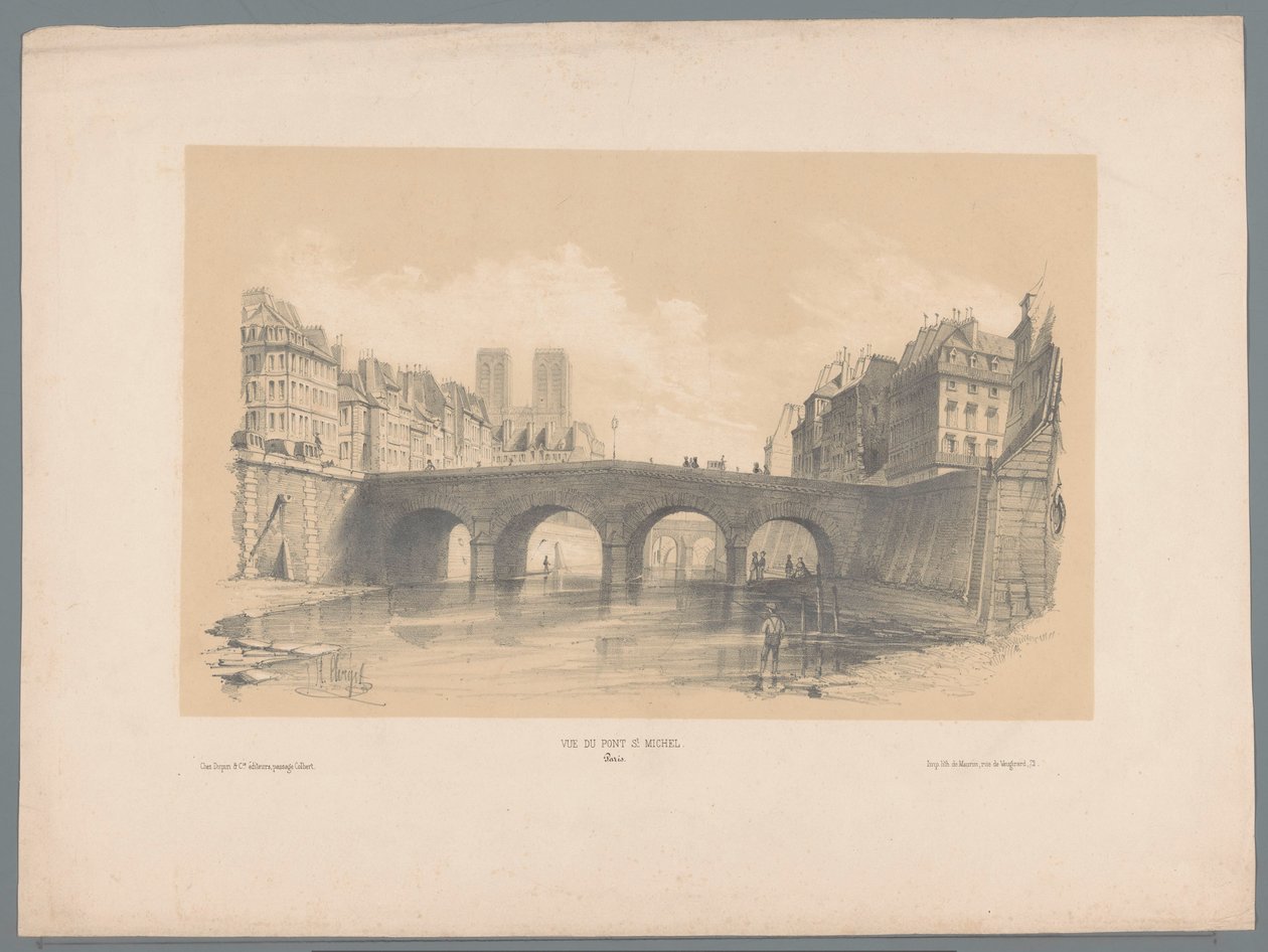 Utsikt over Pont Saint-Michel i Paris Vue du pont St Michel, Paris (tittel på objekt) Fragmenter av landskap (serietittel) Fragments de paysages (serietittel) av Hubert Clerget