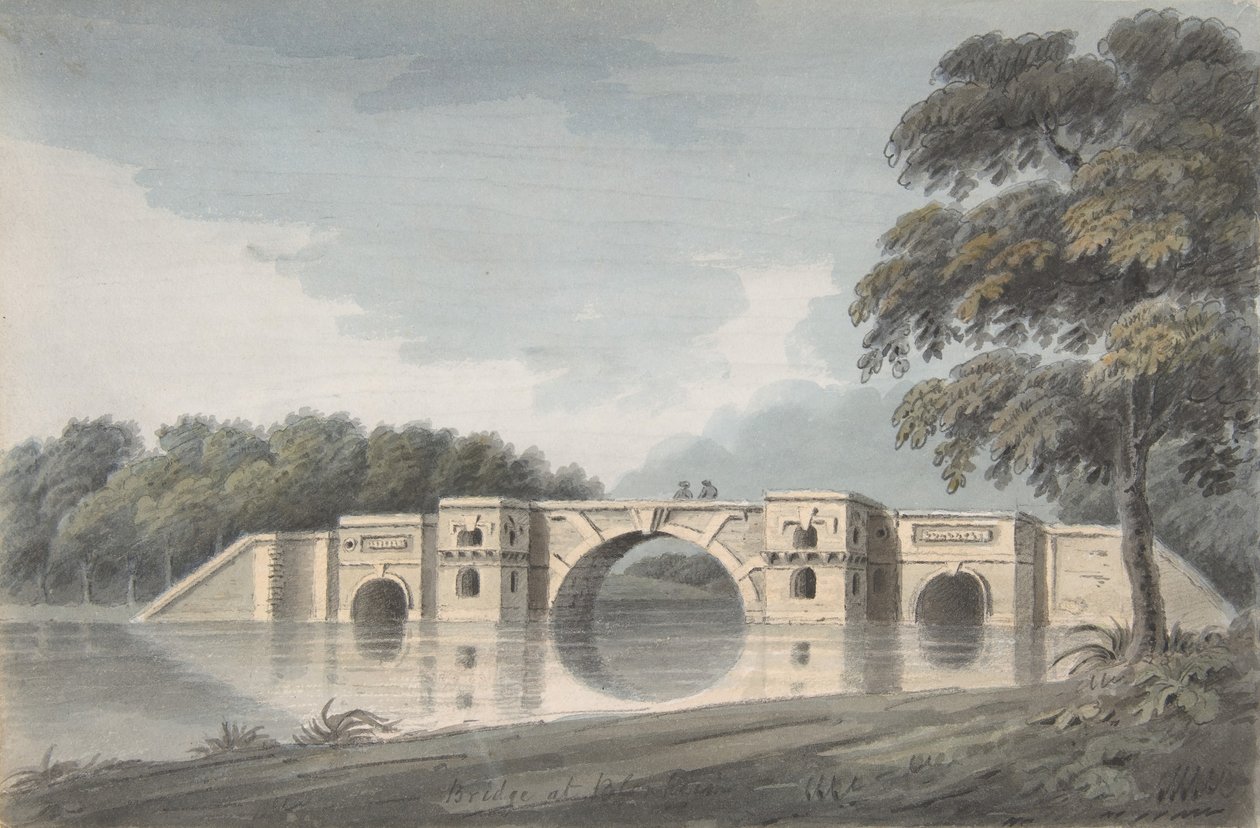 Bro ved Blenheim Palace recto, York Cathedral verso, 1700-1800-tallet. av Hubert Cornish