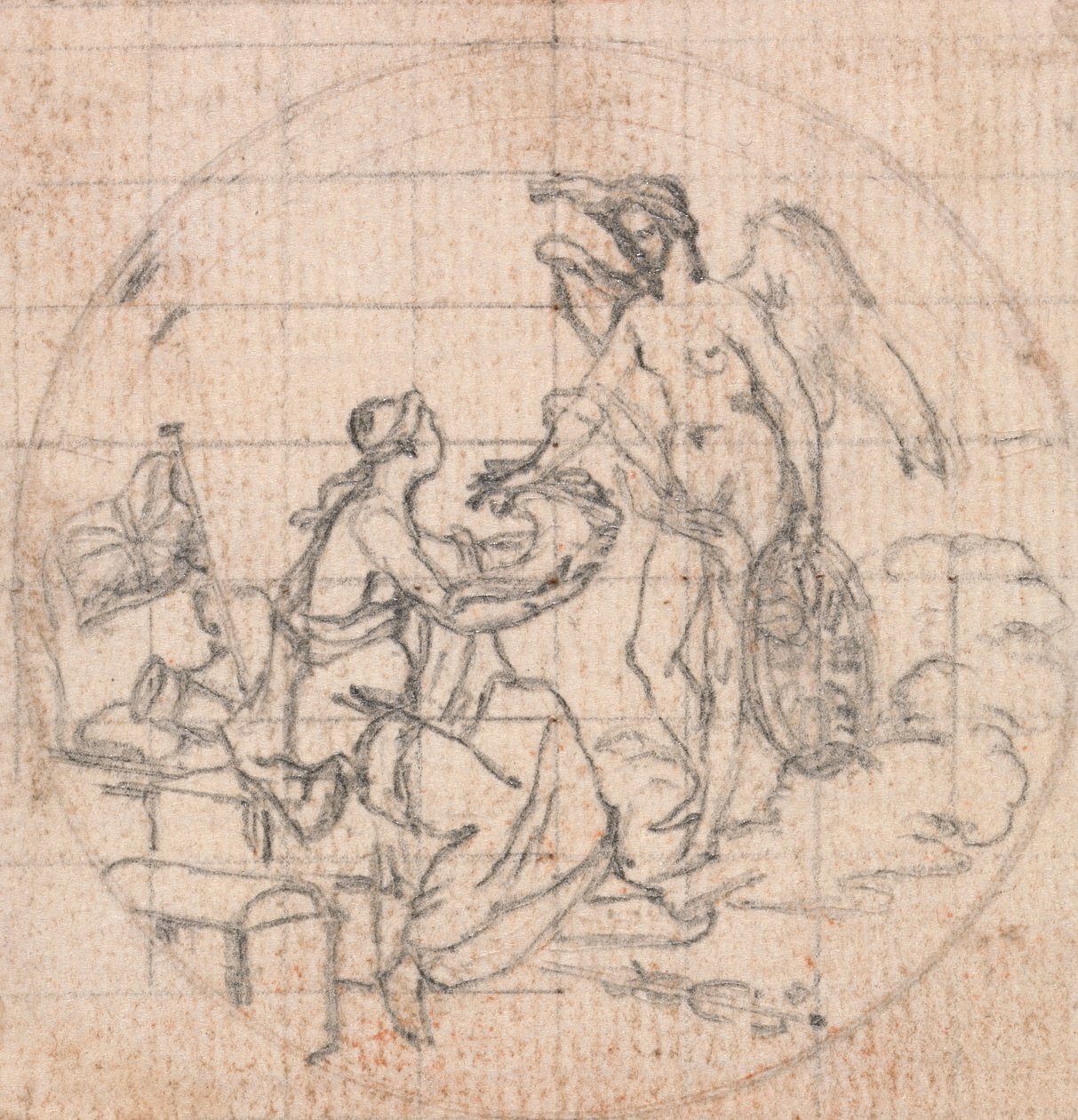 Design for en medalje: Figure of Britannia (?) og Fortune (?) eller Victory (?) av Hubert Francois Gravelot