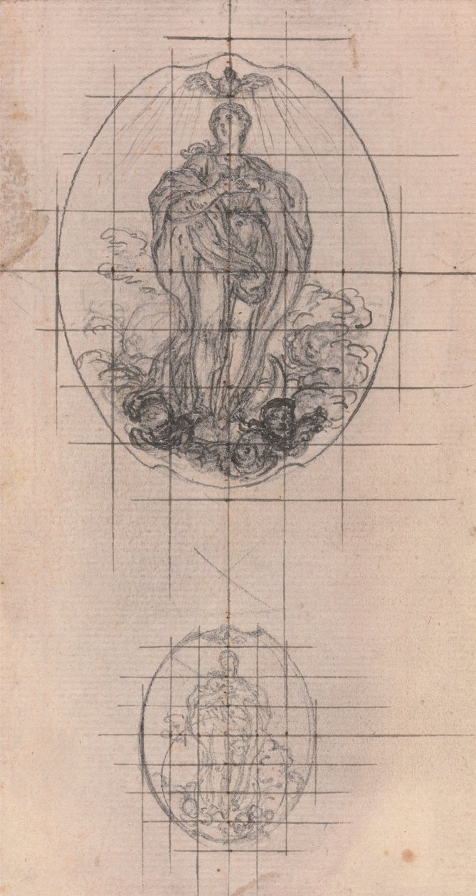 Design for en medalje: Jomfrufigur av Hubert Francois Gravelot