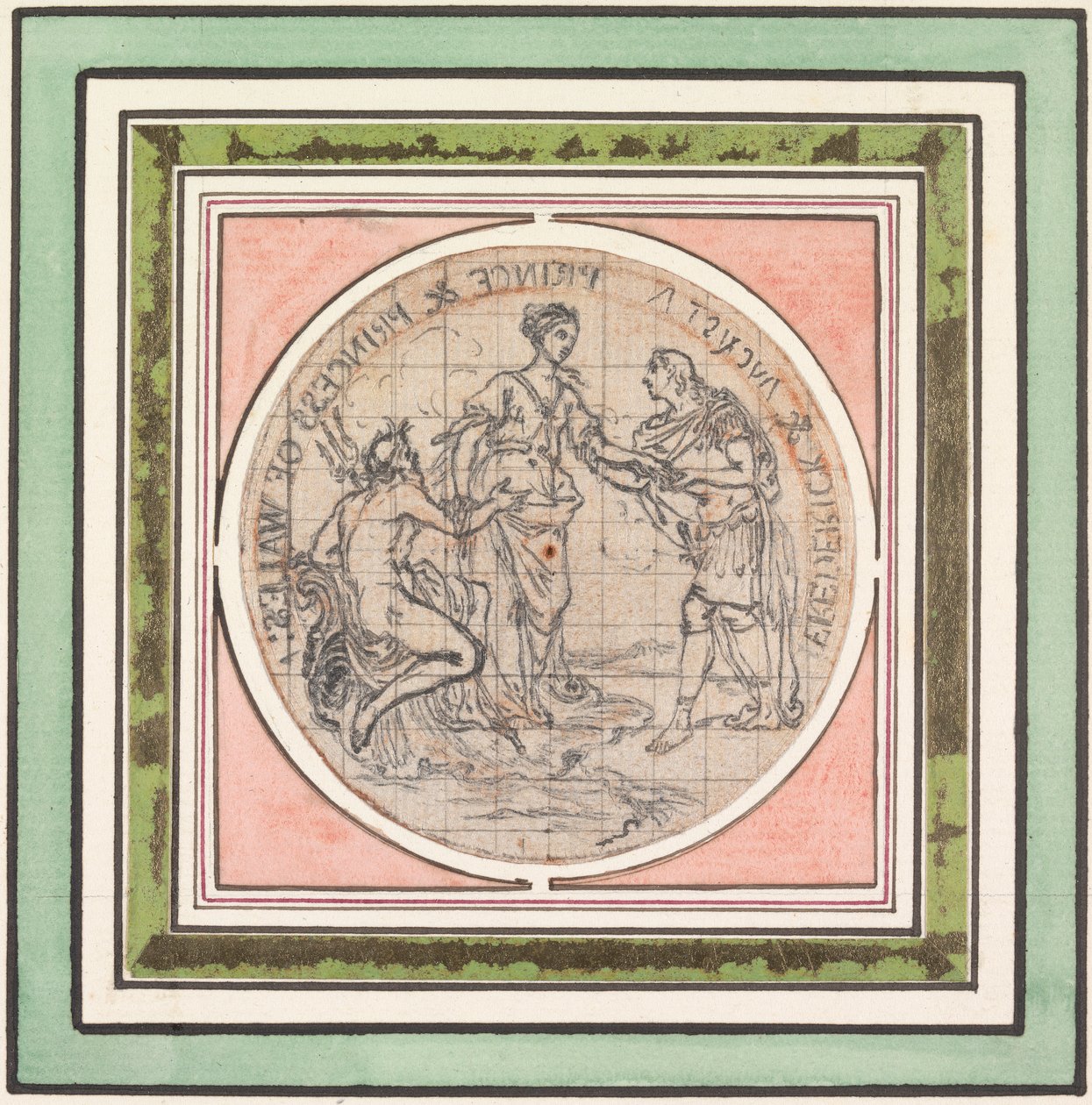 Design for en medalje: Frederick og Augusta, Prince og Princess of Wales av Hubert Francois Gravelot