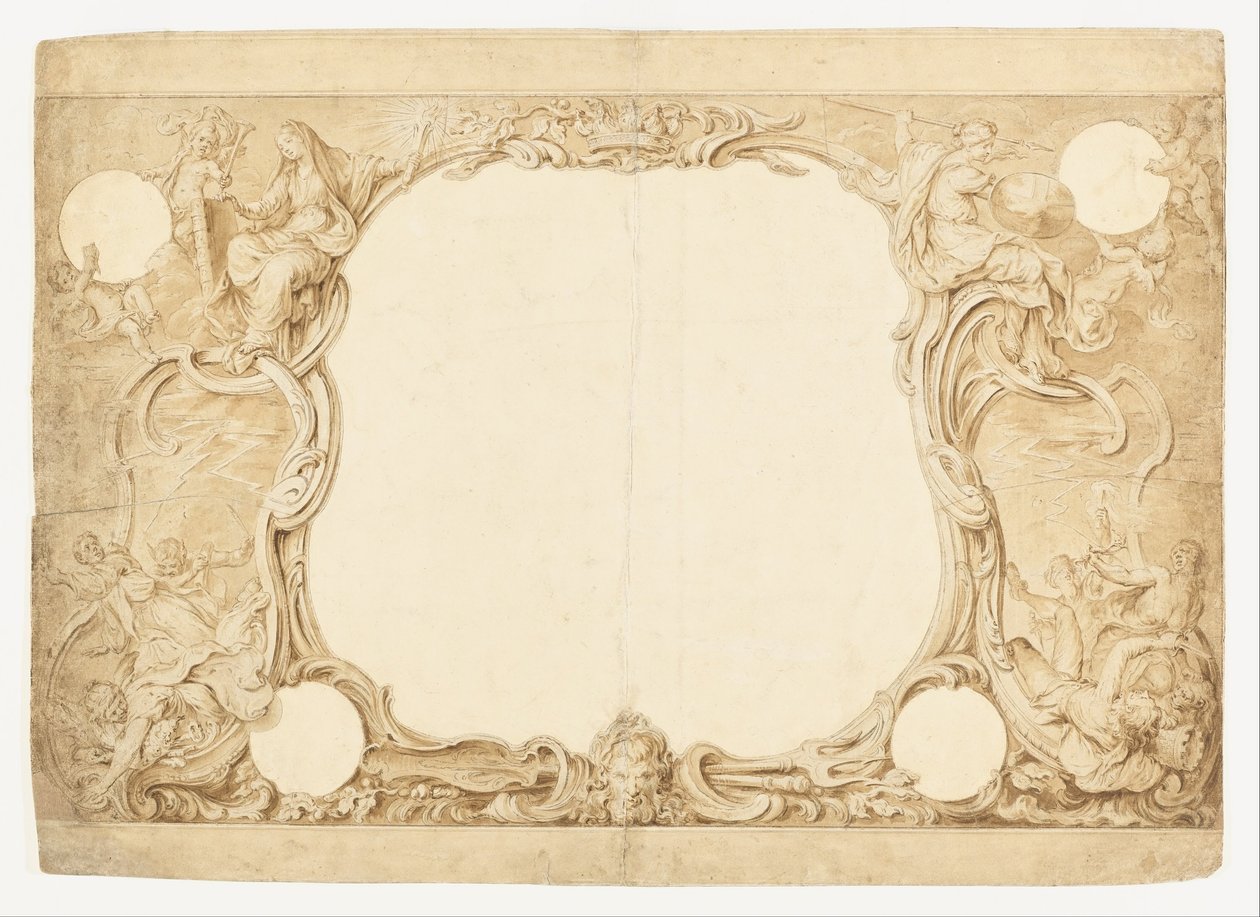Design for en dekorativ kant, brukt for surround til det generelle diagrammet i John Pines tapestry av Hubert Francois Gravelot
