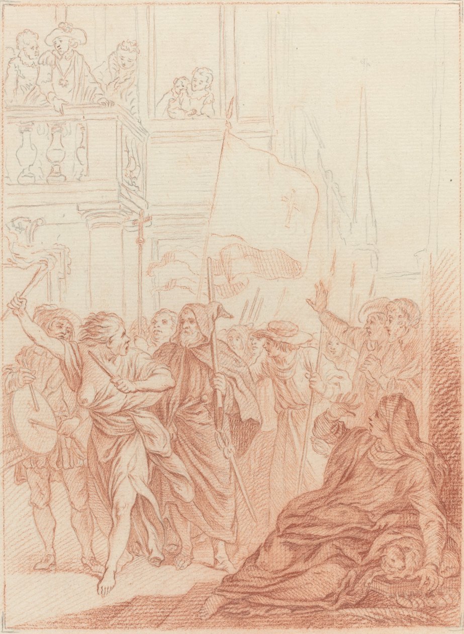 Mayenne som ser det vanvittige selskapet deres langveisfra... av Hubert Francois Gravelot