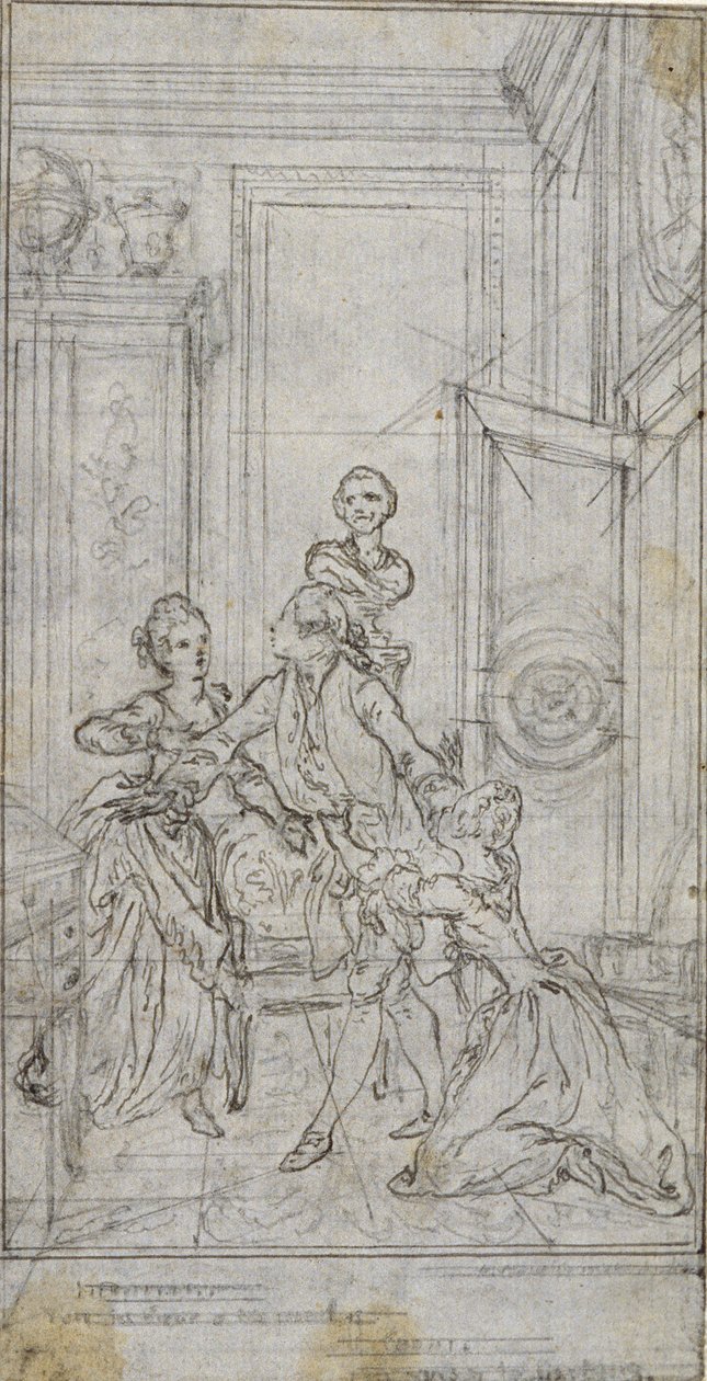 Studie til vignett-frontispiece i Charles-Simon Favarts «Vennskap på prøve» av Hubert Francois Gravelot