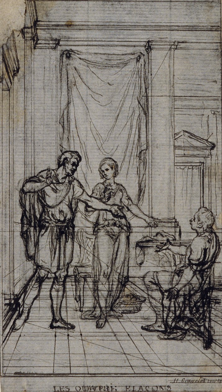 Studie for Vignette i Jean François Marmontels quot;Contes Morauxquot; av Hubert Francois Gravelot