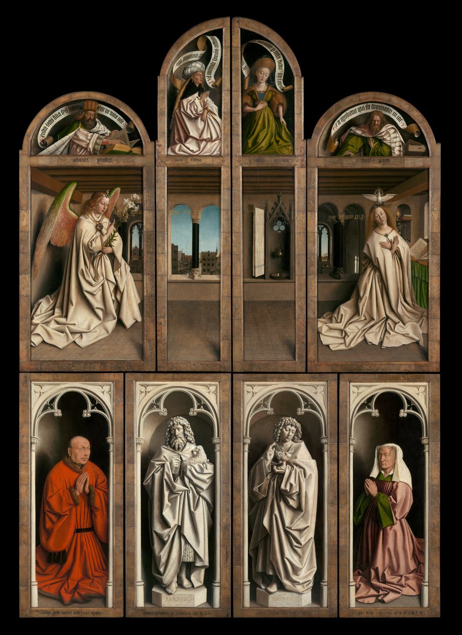 Eksteriør av venstre og høyre panel på The Gent altertavle av Hubert & Jan van (1390 1441) Eyck