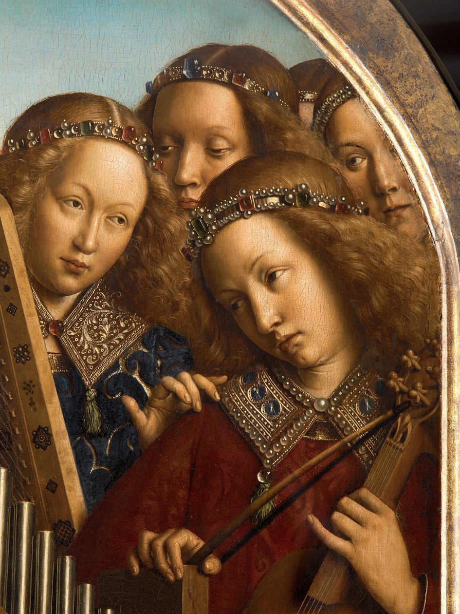 Englemusikere, detalj fra Ghent-altertavlen av Hubert & Jan van (1390 1441) Eyck