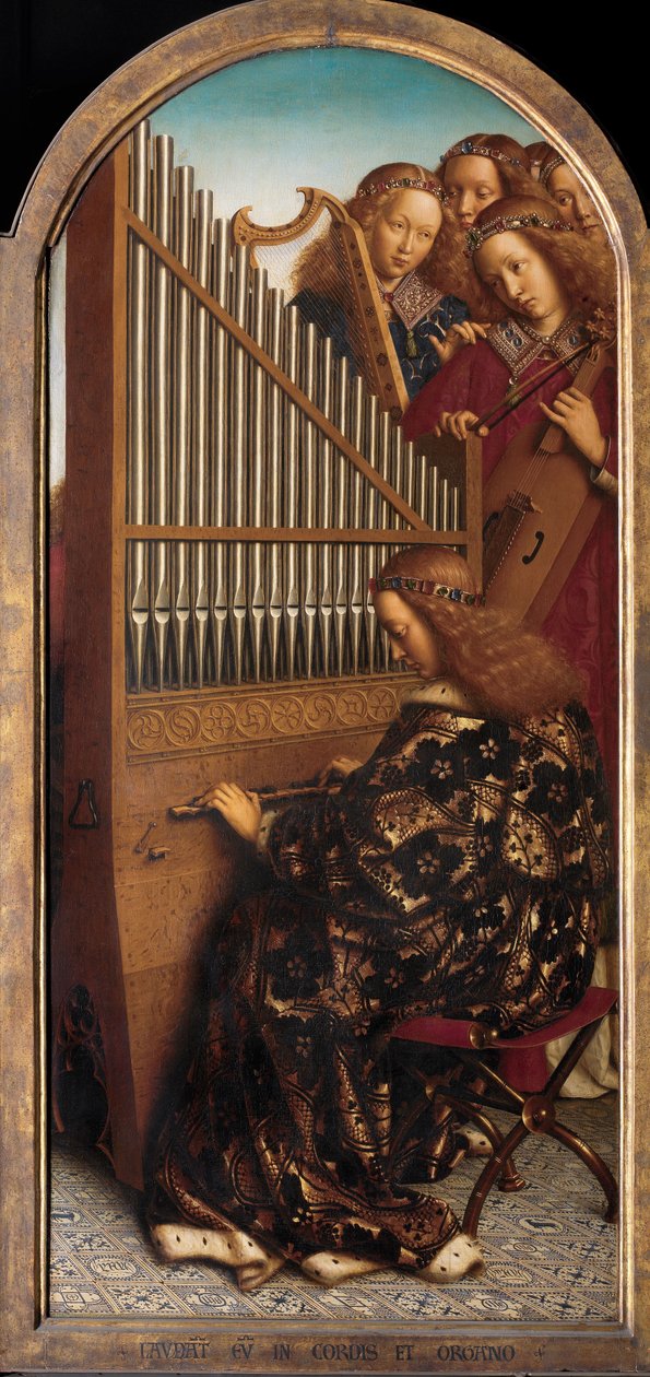 Englemusikere med St. Cecilia, fra Ghent-altertavlen av Hubert & Jan van (1390 1441) Eyck