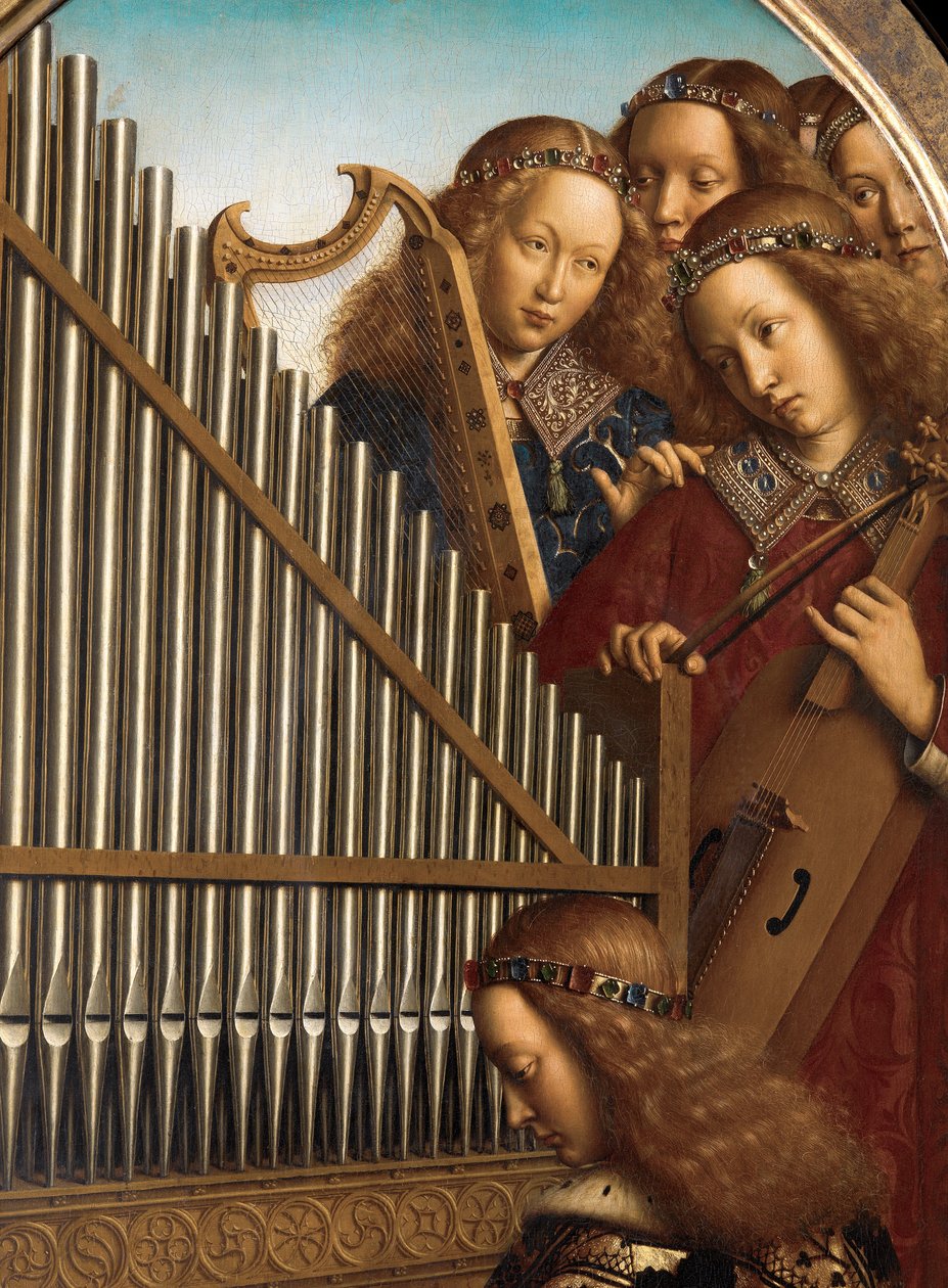 Englemusikere med St. Cecilia, fra Ghent-altertavlen av Hubert & Jan van (1390 1441) Eyck