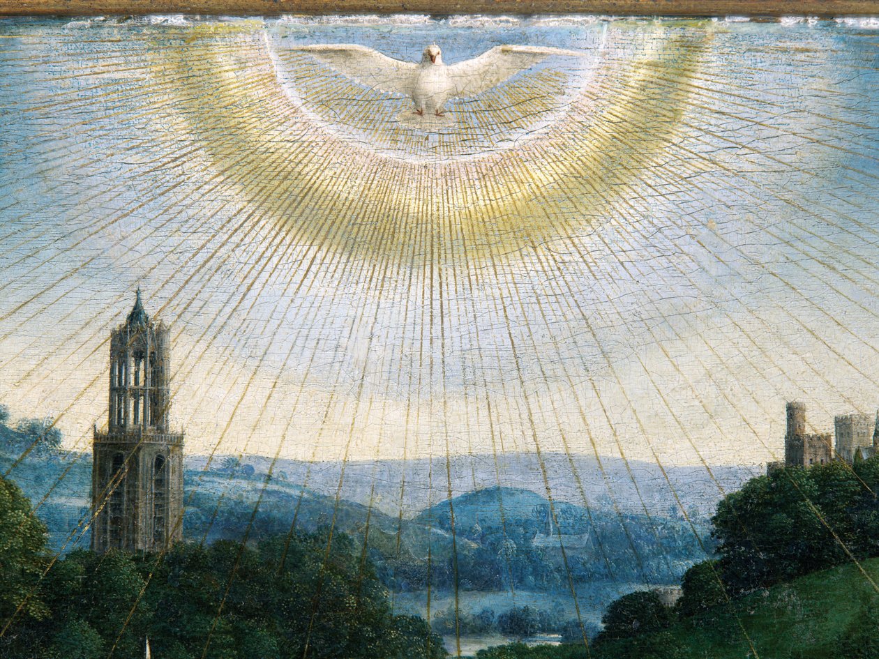 Detalj fra tilbedelsen av det mystiske lam, fra Ghent-altertavlen av Hubert & Jan van (1390 1441) Eyck