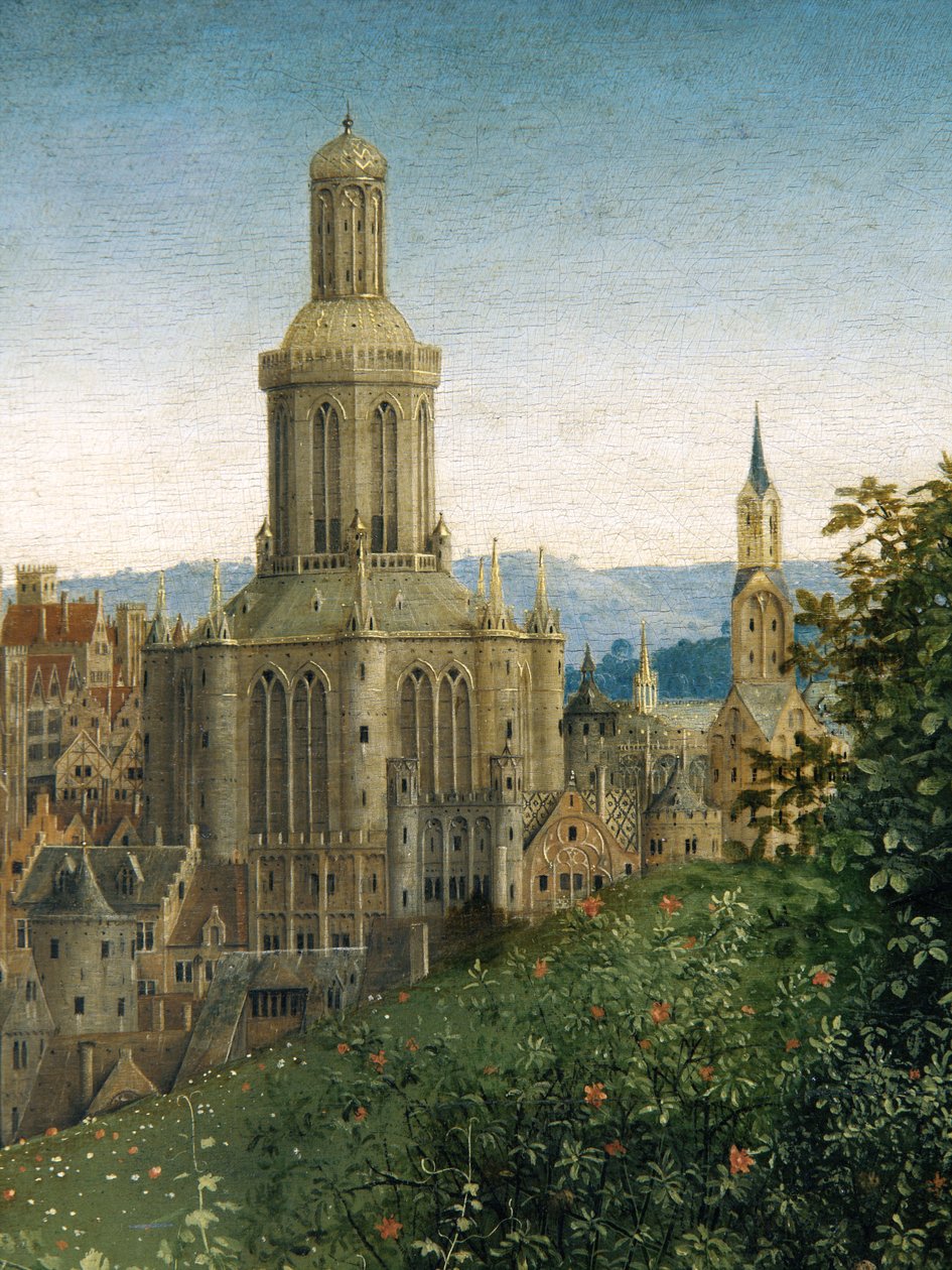 Detalj fra tilbedelsen av det mystiske lam, fra Ghent-altertavlen av Hubert & Jan van (1390 1441) Eyck