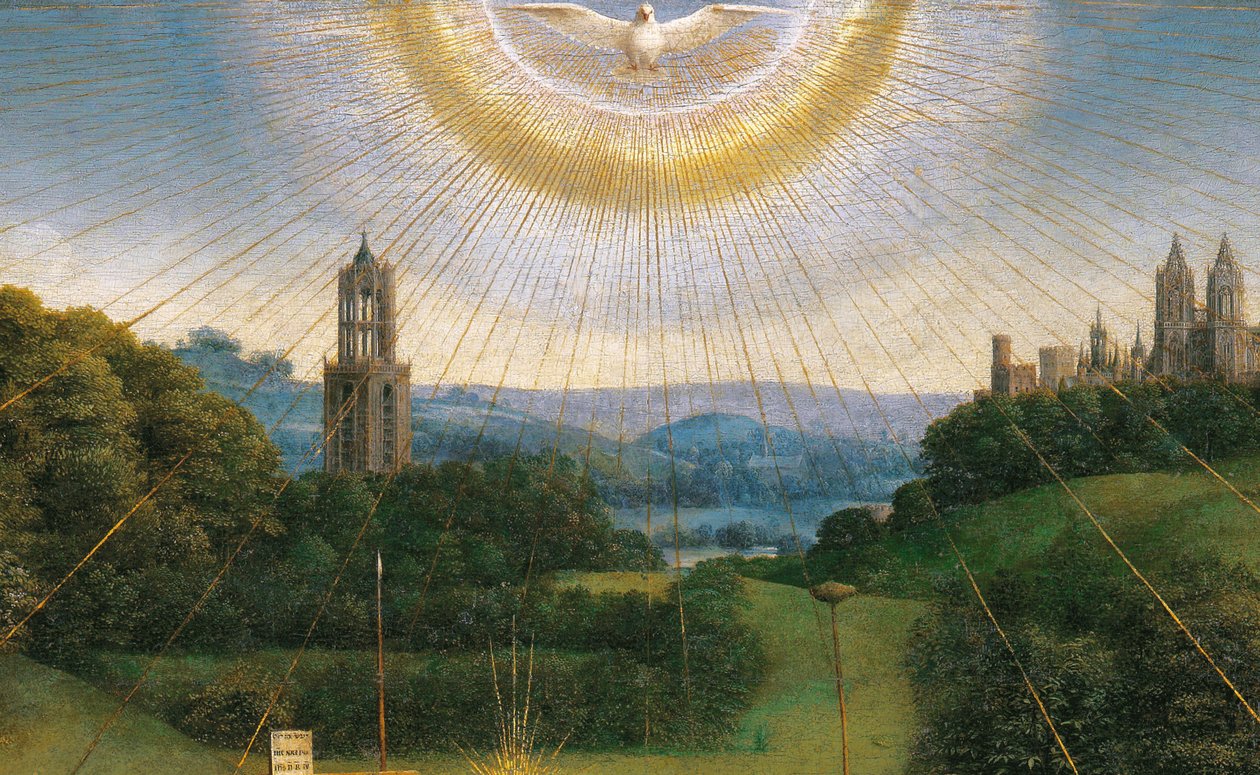 Detalj fra tilbedelsen av det mystiske lam, fra Ghent-altertavlen av Hubert & Jan van (1390 1441) Eyck