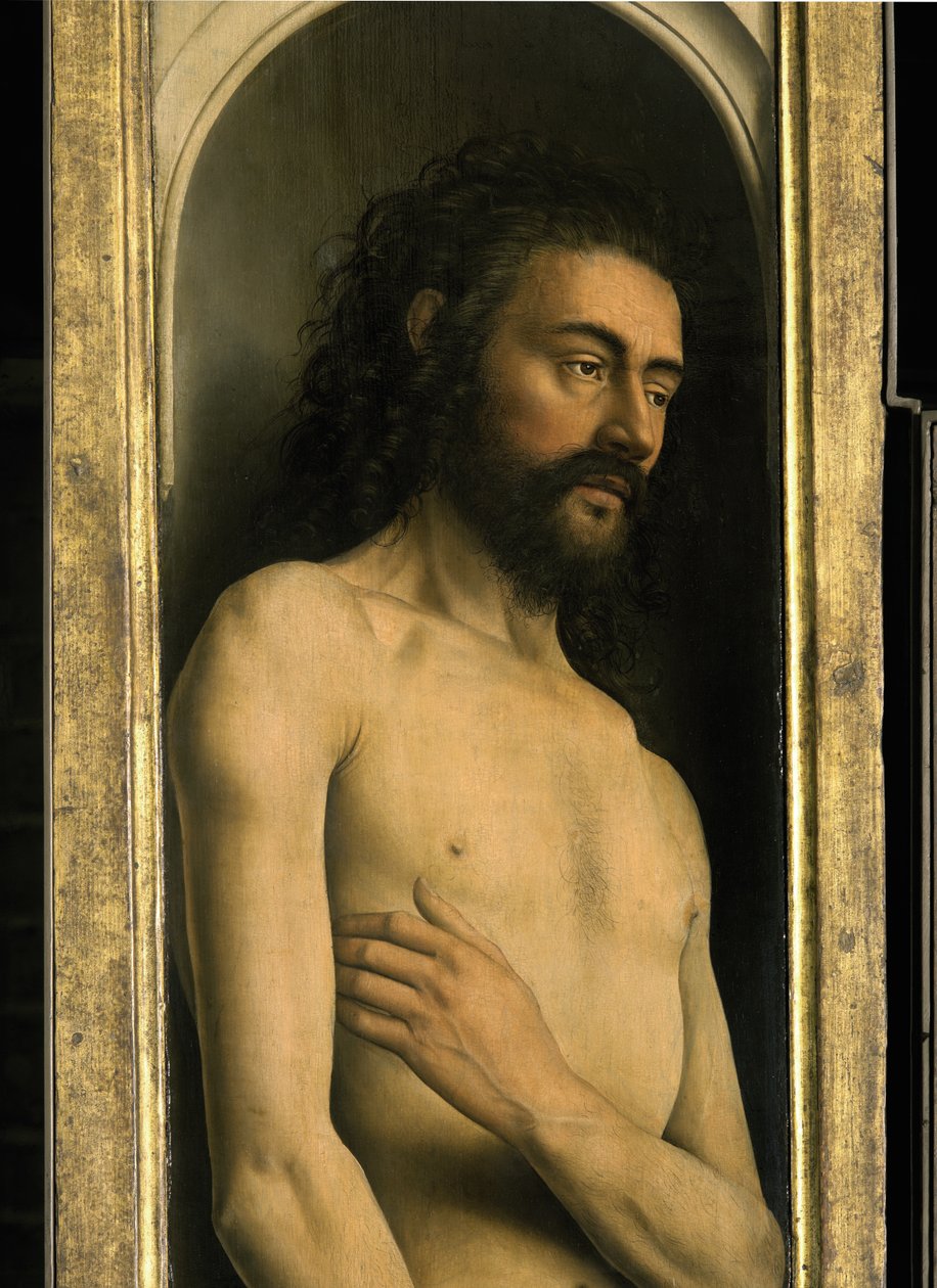 Detalj av Adam, fra venstre fløy av Ghent-altertavlen av Hubert & Jan van (1390 1441) Eyck