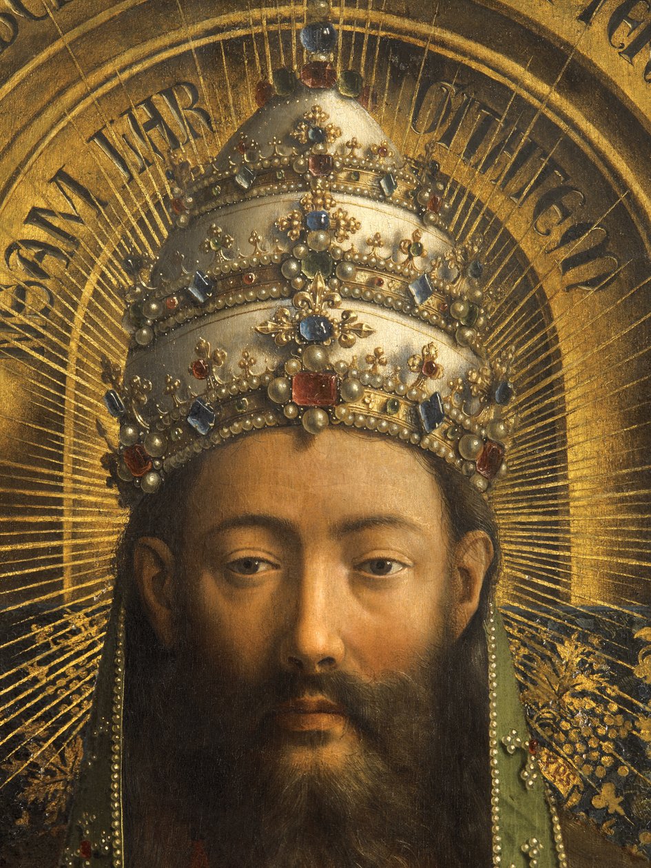 Detalj av Gud Faderen, sentralpanelet til Ghent-altertavlen (olje på panel) av Hubert & Jan van (1390 1441) Eyck