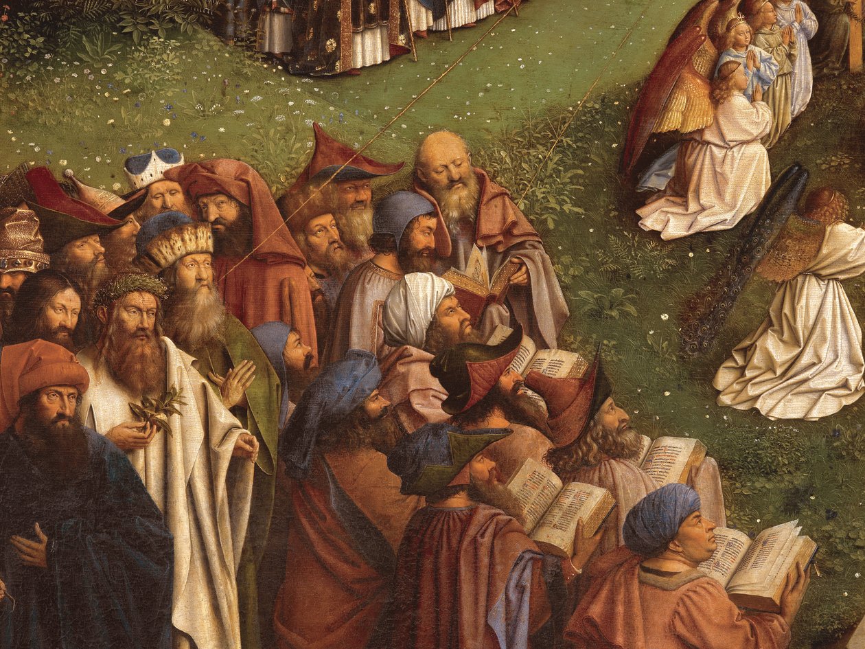 Detalj av tilbedelsen av det mystiske lam, fra midtpanelet til Ghent-altertavlen (olje på panel) av Hubert & Jan van (1390 1441) Eyck